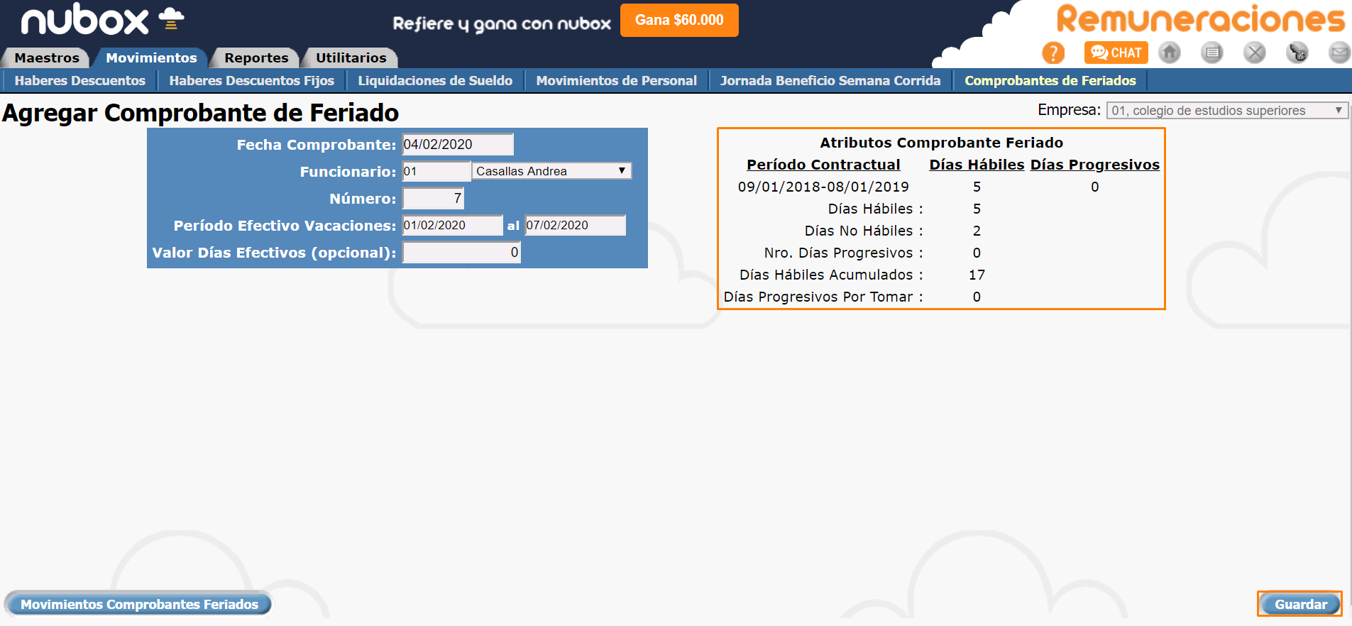 Comprobante de Feriado I Paso 4