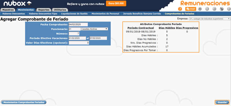 Comprobante de Feriados I Paso 4