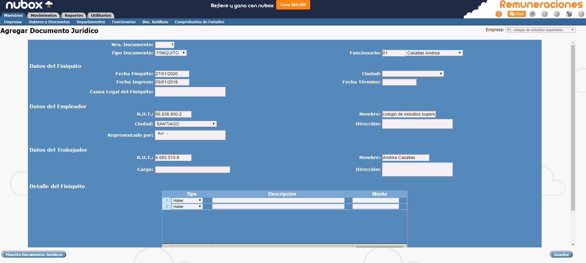 Emisión de Finiquito desde Nubox