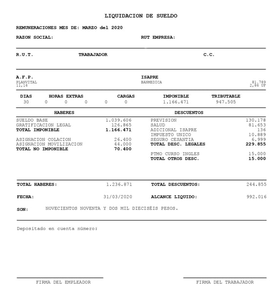 modelo de liquidación de sueldo